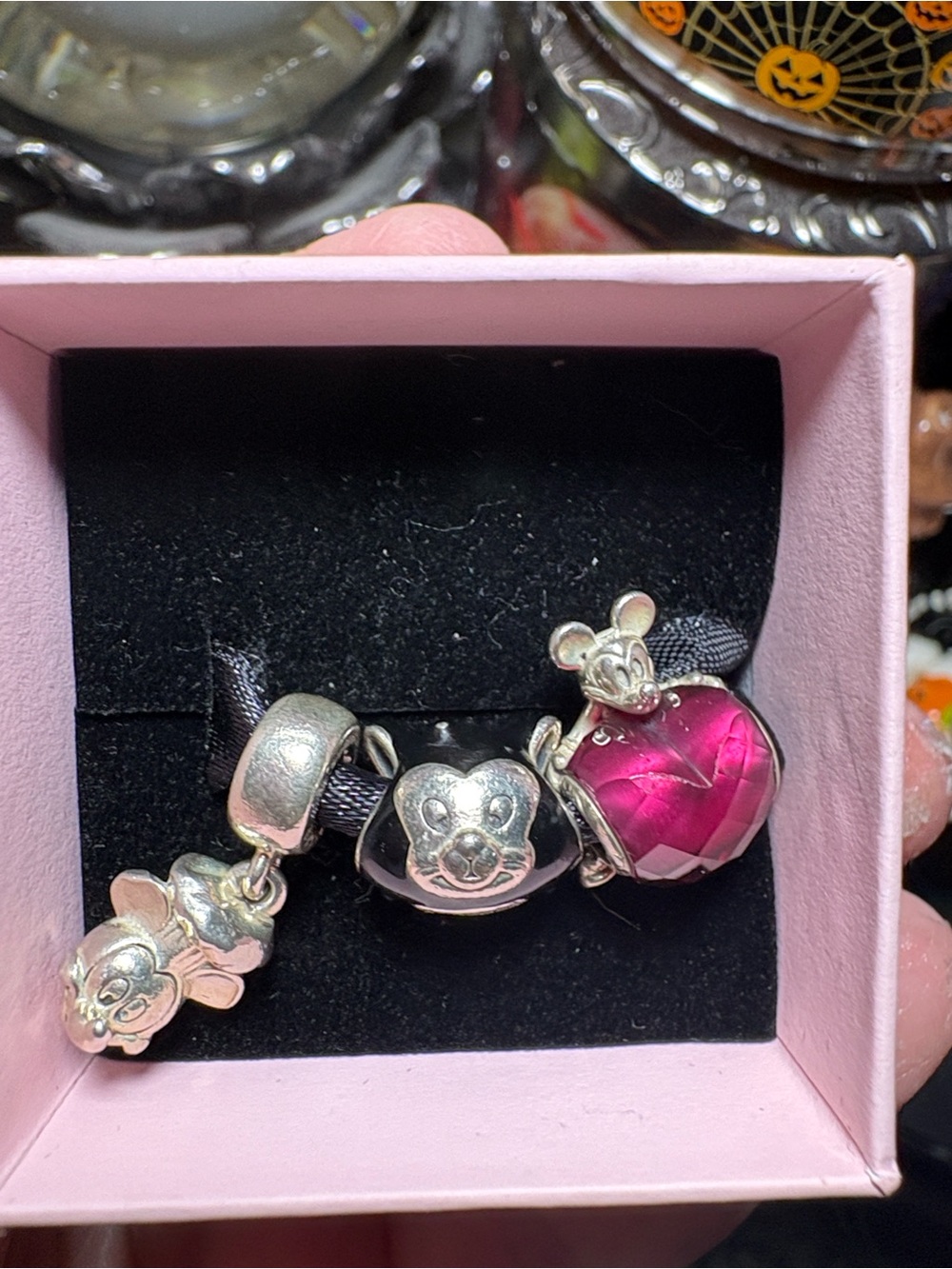 Disney parks Pandora Silver .925 Trio set of 3 Figaro chef Mickey & Pink Mickey